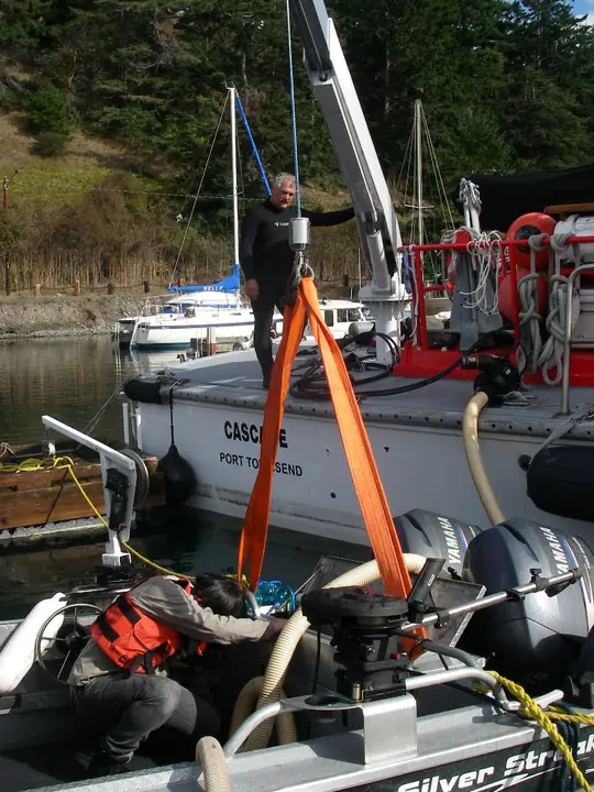 Crew using CASCADE crane during a small-boat lift