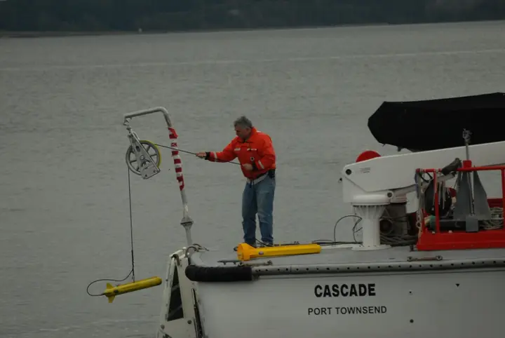 Survey towfish being deployed from CASCADE