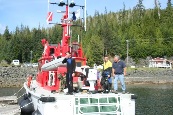 Crew preparing dive and recovery equipment on CASCADE